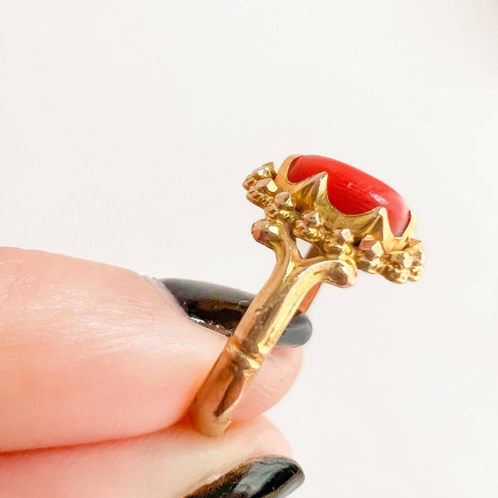 22K Yellow Gold Coral Vintage Ring