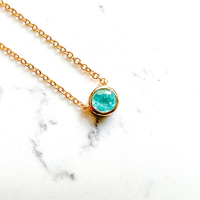 Neon Blue Color Tourmaline Necklace in14K Yellow Gold