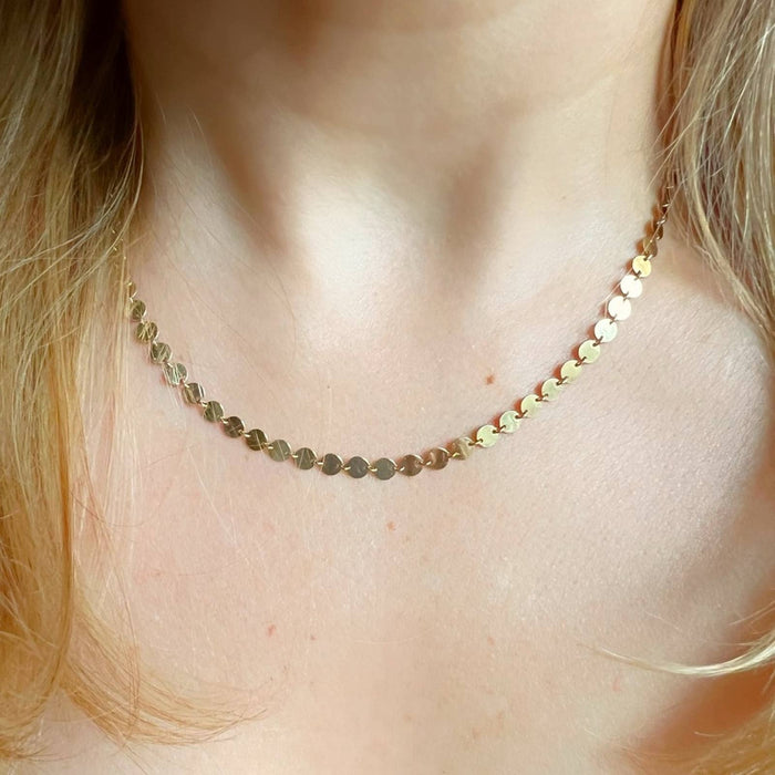 14k yellow gold disc necklace