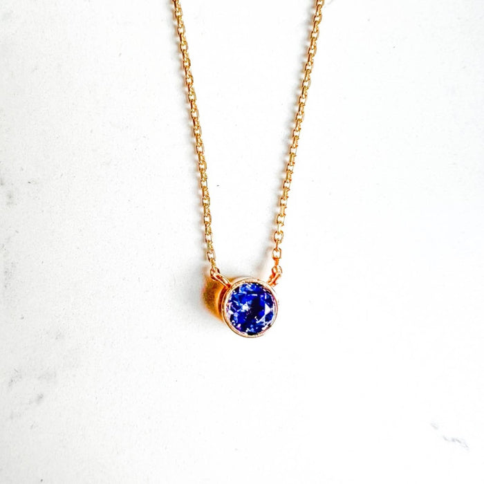 Tanzanite Solitaire Necklace 14k Yellow Gold