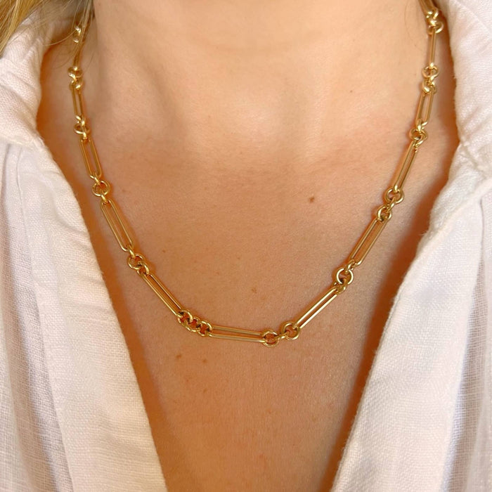 14K Yellow Gold Alternating Links Necklace