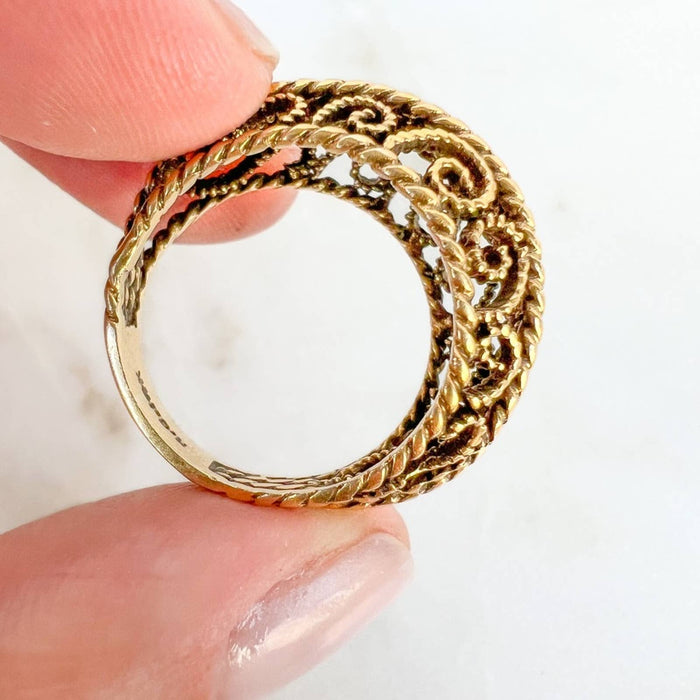 14K Yellow Gold Rustic Openwork Dome Vintage Ring