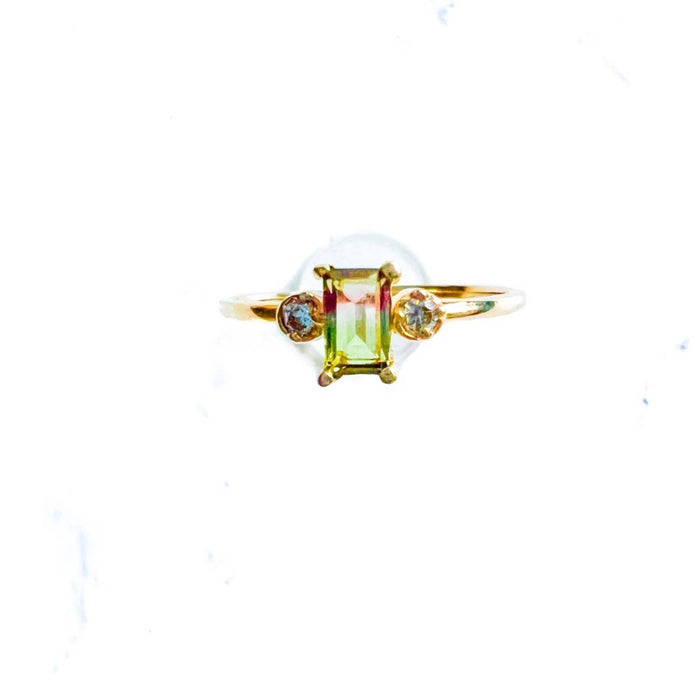 Watermelon Tourmaline and White Topaz Ring 14K Gold