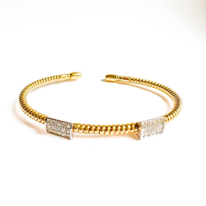 Diamond Pavé Station 14K Gold Flex Cuff Bangle