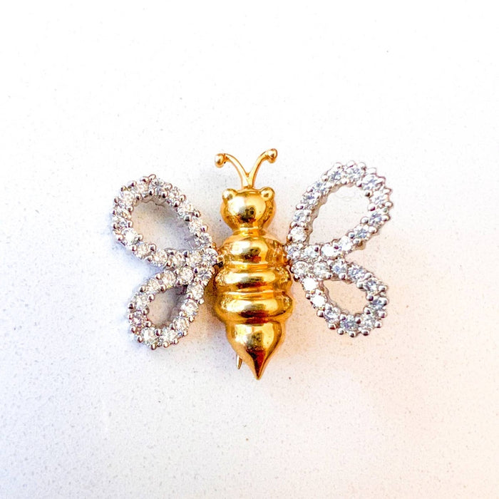 14K Yellow Gold Diamond Butterfly Pin Brooch