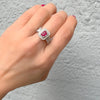 diamond ring with ruby halo