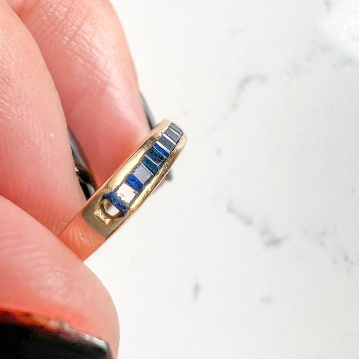 14k Yellow Gold Blue Sapphire Vintage Band Ring