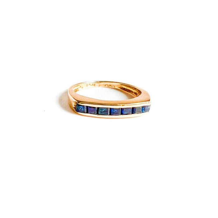 14k Yellow Gold Blue Sapphire Vintage Band Ring