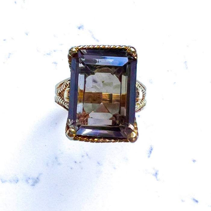 14K Yellow Gold Smoky Quartz Cocktail Ring 1940s