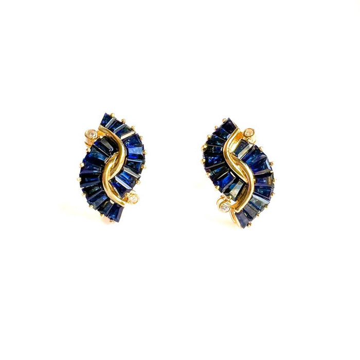 14K Yellow Gold Baguette Sapphire and Diamond Earrings