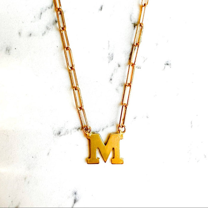 14K Yellow Gold Initial Paperclip Necklace