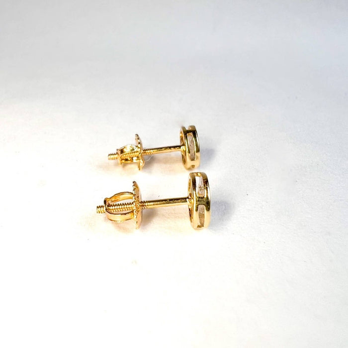 14K Yellow Gold Pavé Diamond Round Studs Earrings