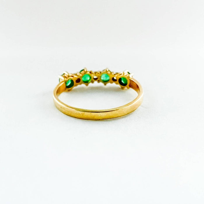 18K Yellow Gold Emerald and Diamond Vintage Band Ring