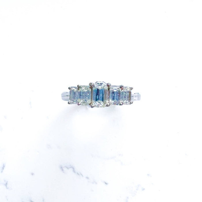 14K White Gold Five Emerald Cut Engagement Ring