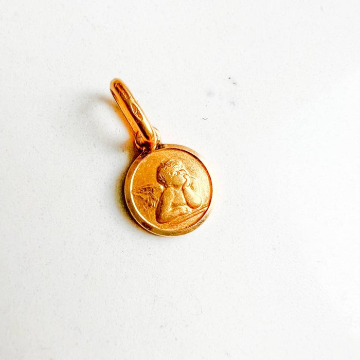 Italian 18K Yellow Gold Angel Coin Charm