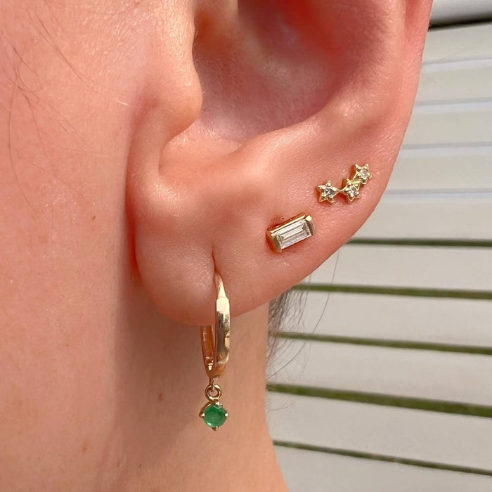 14K Yellow Gold Dangle Emerald Hoops