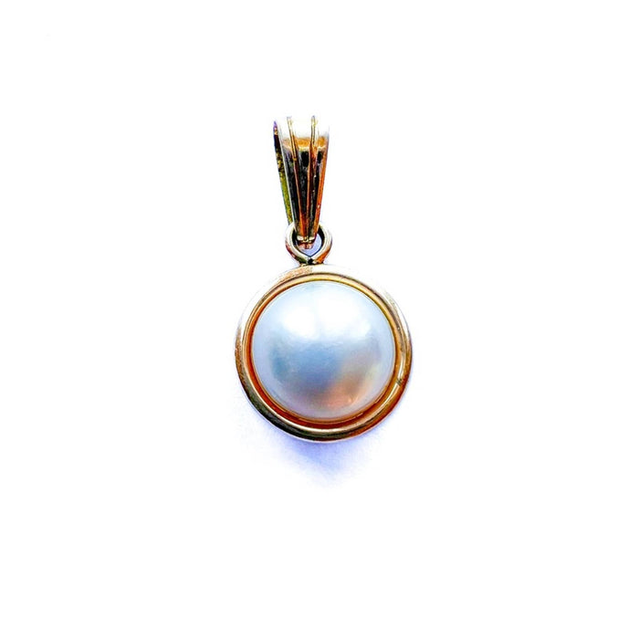 Vintage Mid Century 18K Yellow Gold Pearl Pendant