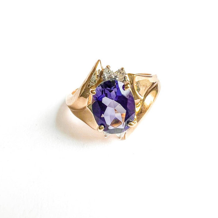 Vintage Tanzanite and Diamond Ring 14k Yellow Gold