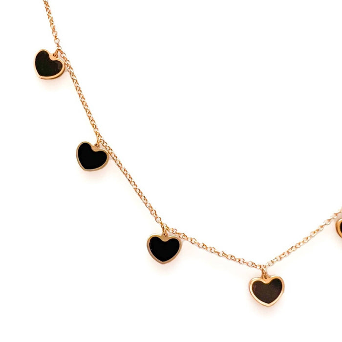 14K Yellow Gold Heart Dangle Station Necklace