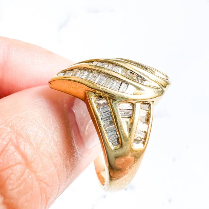 14K Yellow Gold Baguette Diamond Vintage Ring