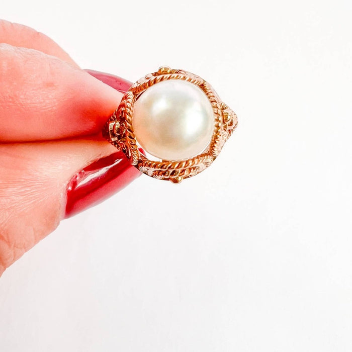 Antique Art Deco 14K Yellow Gold Pearl Ring