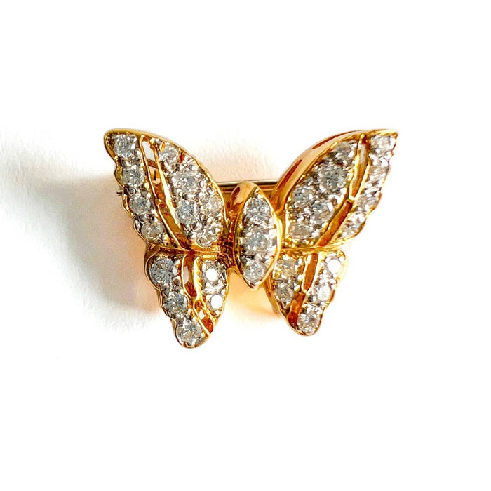 Vintage 18K Yellow Gold Diamond Butterfly Pin Brooch