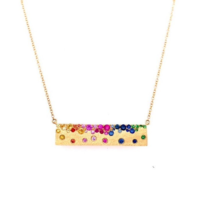 14K Yellow Gold Rainbow Sapphire Bar Necklace