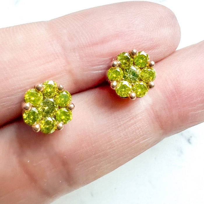 Diamond Canary Cluster Earrings in 14K Rose Gold