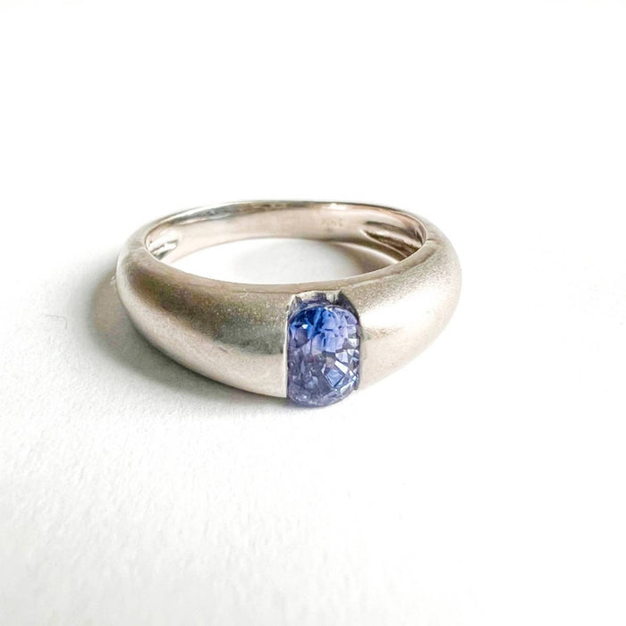 18k White Gold Sapphire Matte Gypsy Ring