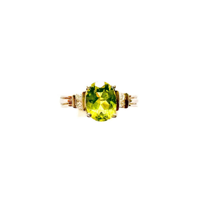 Peridot & Diamond Vintage Ring In 14k White Gold