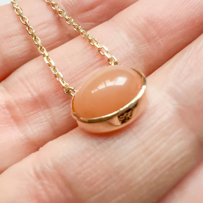 14K Yellow Gold Cabochon Peach Moonstone Necklace