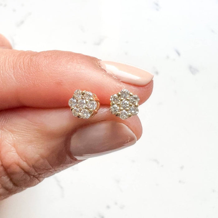 	diamond cluster earrings yellow gold