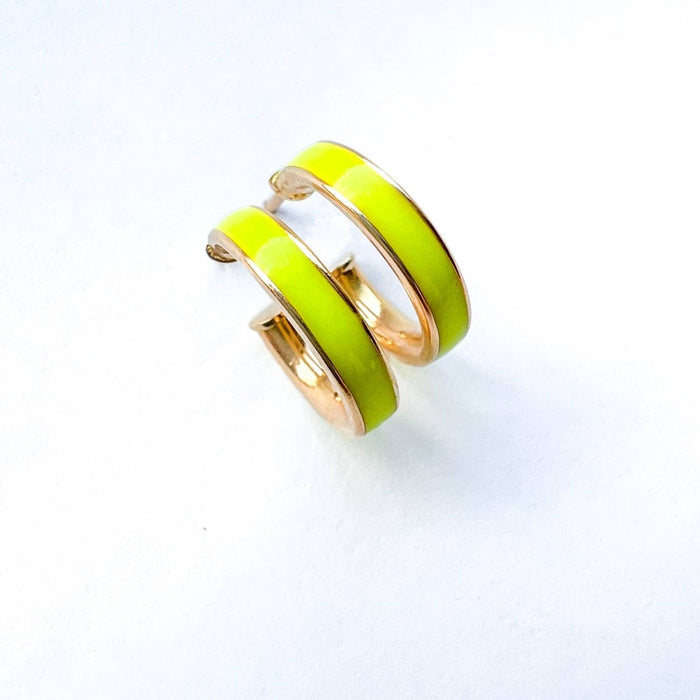 14K Yellow Gold Enamel Hoops Earrings