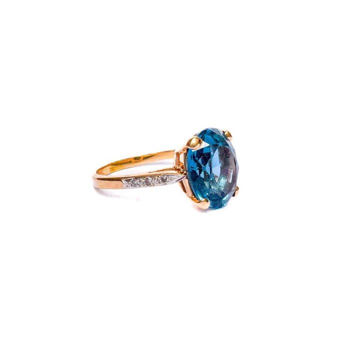 London Blue Topaz Diamond Ring 14K Yellow Gold