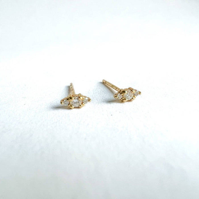 Tiny Diamond Trio Stud Earrings 14K Yellow Gold.