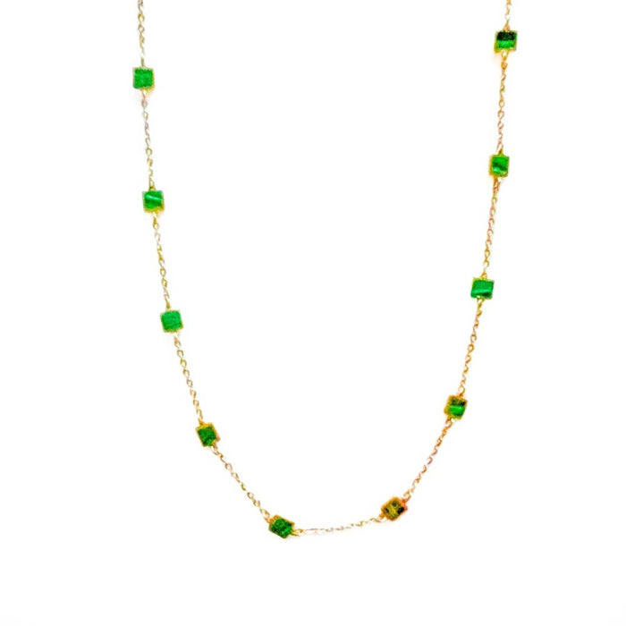 14K Yellow Gold Malachite Station Necklace