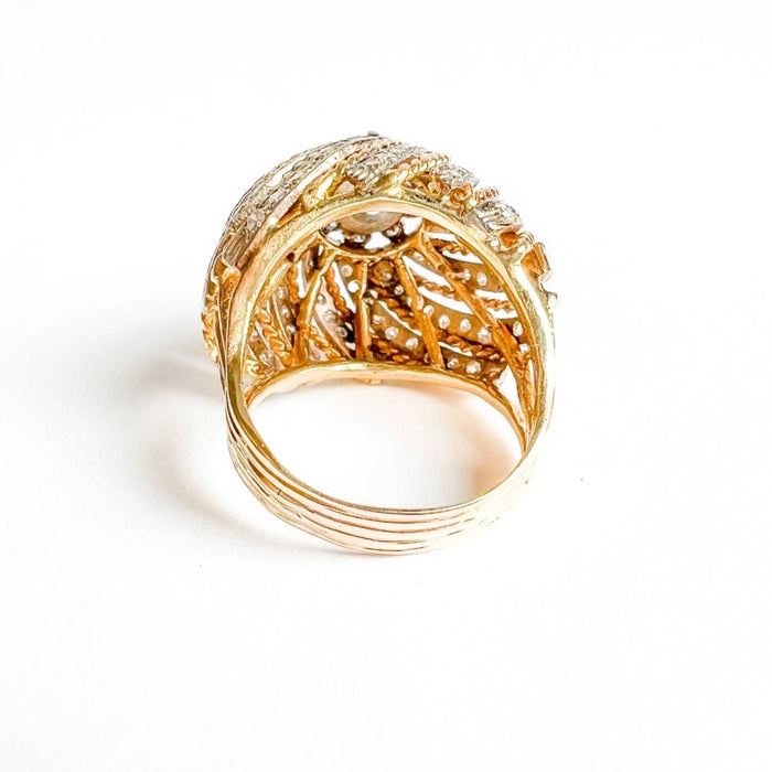 3.50ctw Diamond Cocktail Puffed Ring in 14K Yellow Gold