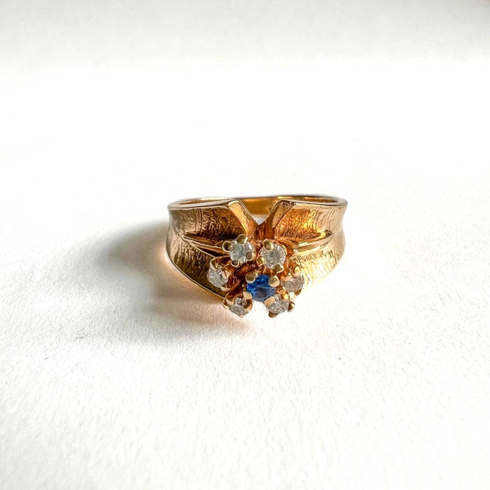 14K Yellow Gold Sapphire And Diamond Cluster Ring