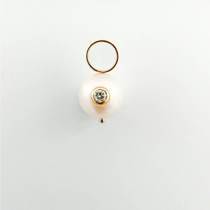 Pearl with Bezel Set Diamond Charm 14K Gold