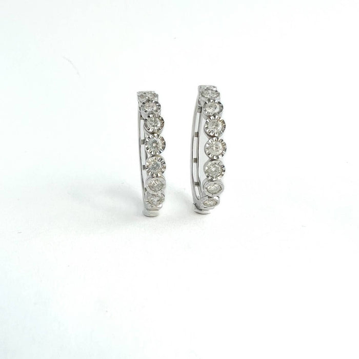 10k White Gold Diamond Buttercup Hoops