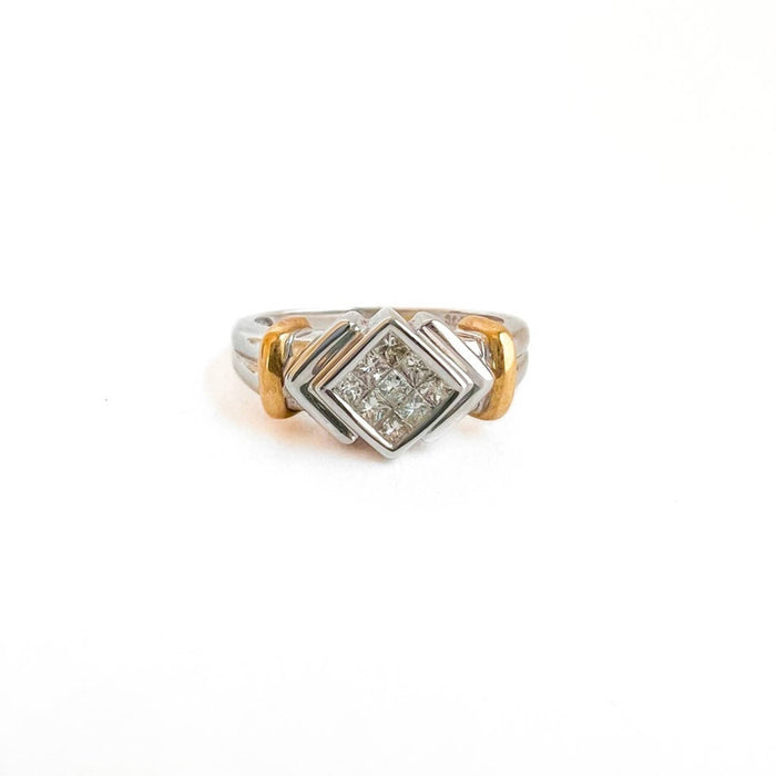 Princess Cut Diamond 10K White and Yellow Gold Ring