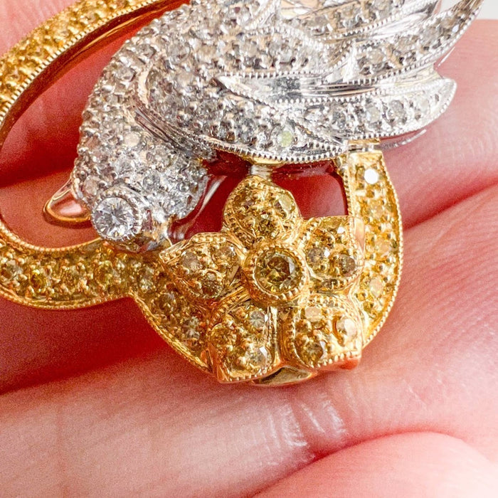 Vintage Diamond 18k Two Tone Gold Bird Brooch Pin