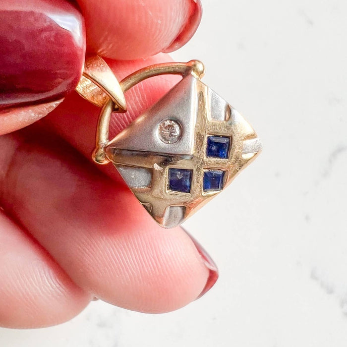 Vintage 14K Gold Sapphire and Diamond Purse Pendant