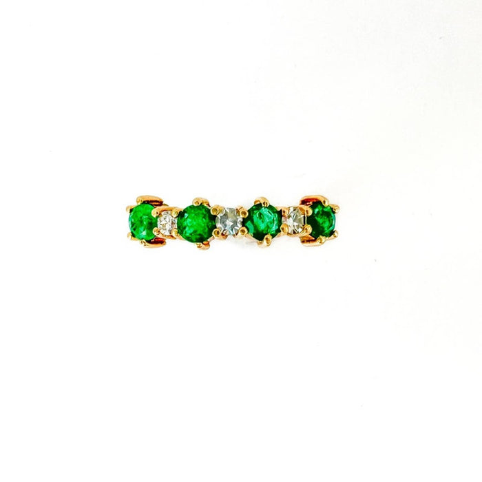 18K Yellow Gold Emerald and Diamond Vintage Band Ring