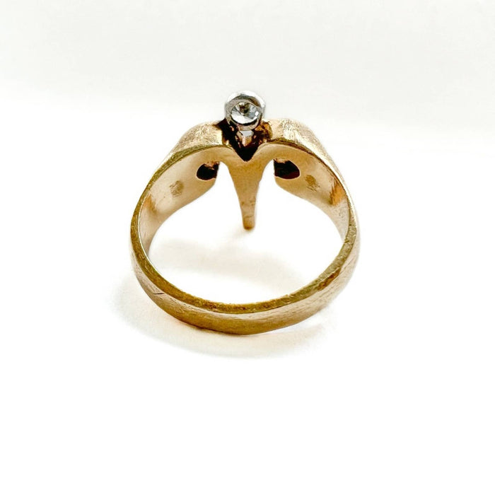 14K Yellow Gold Diamond Aries Symbol Vintage Ring