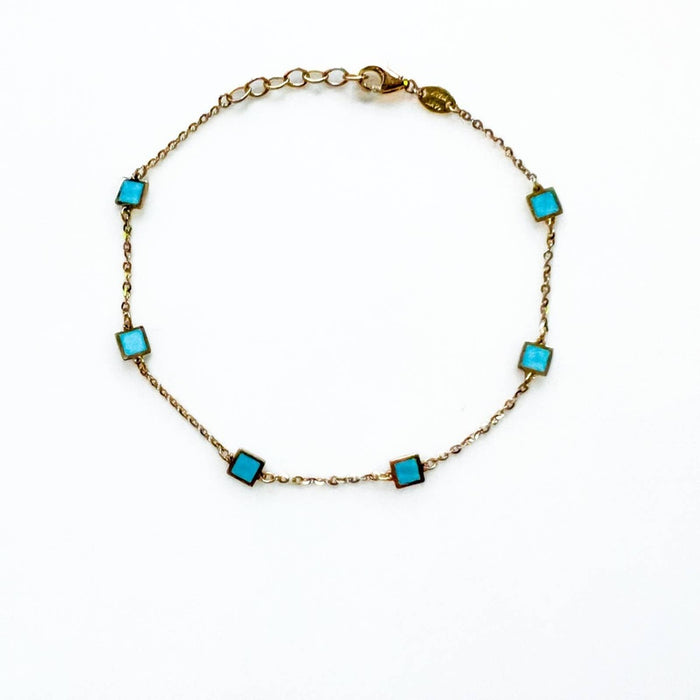 14K Yellow Gold Turquoise Station Bracelet