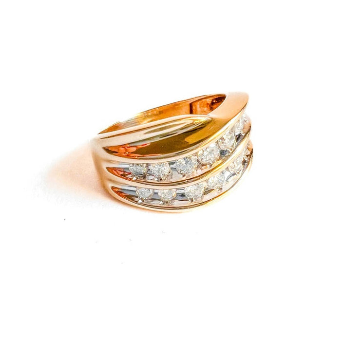 Vintage Two Row Diamond Ring 10K Yellow Gold