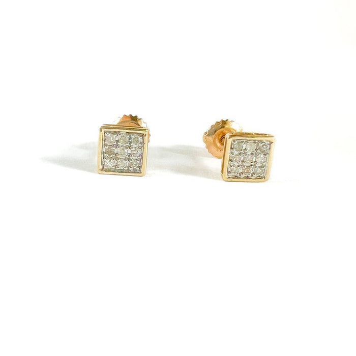 Diamond Micro-Pavé Square Stud Earrings 14K Gold