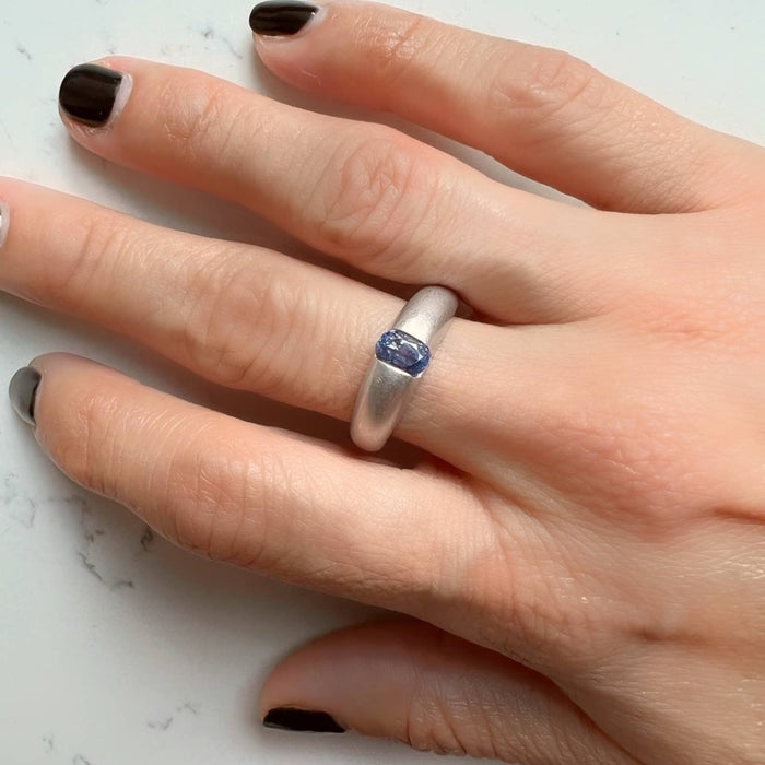 18k White Gold Sapphire Matte Gypsy Ring