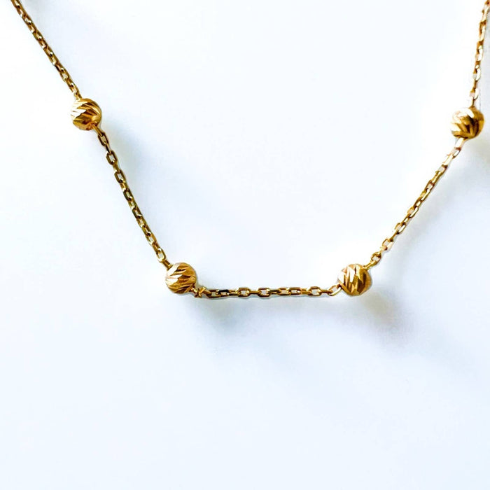 14K Yellow Gold Diamond Cut Beaded Chain Necklace